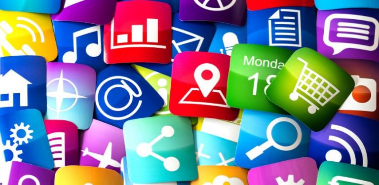 Different colored squares showing icons for various apps.